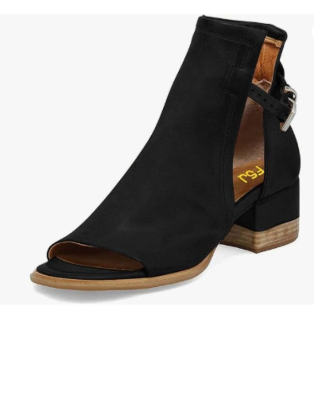 FSJ Black Peep Open Toe Cut Out Buckle Ankle Bootie Block Low Heel Sandals